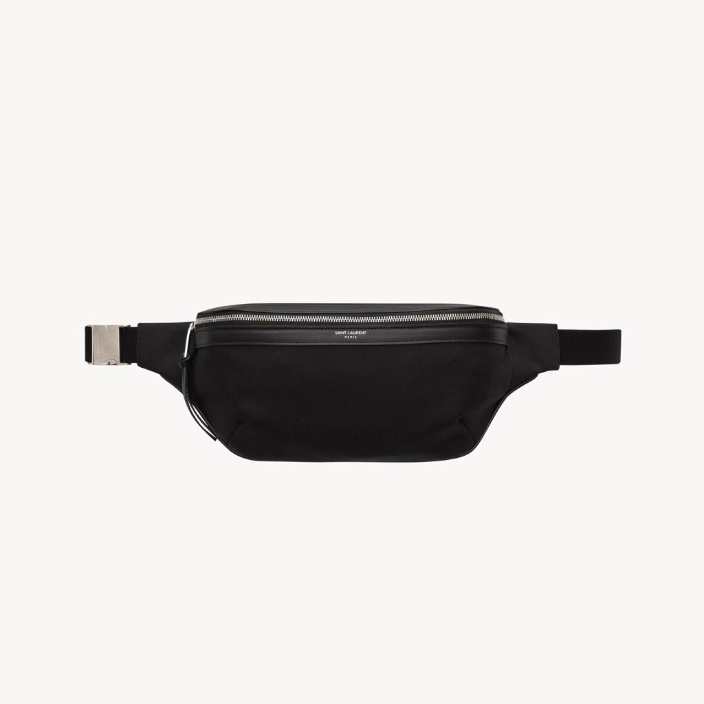 Saint Laurent Black Canvas Belt Bag With Silver Hardware